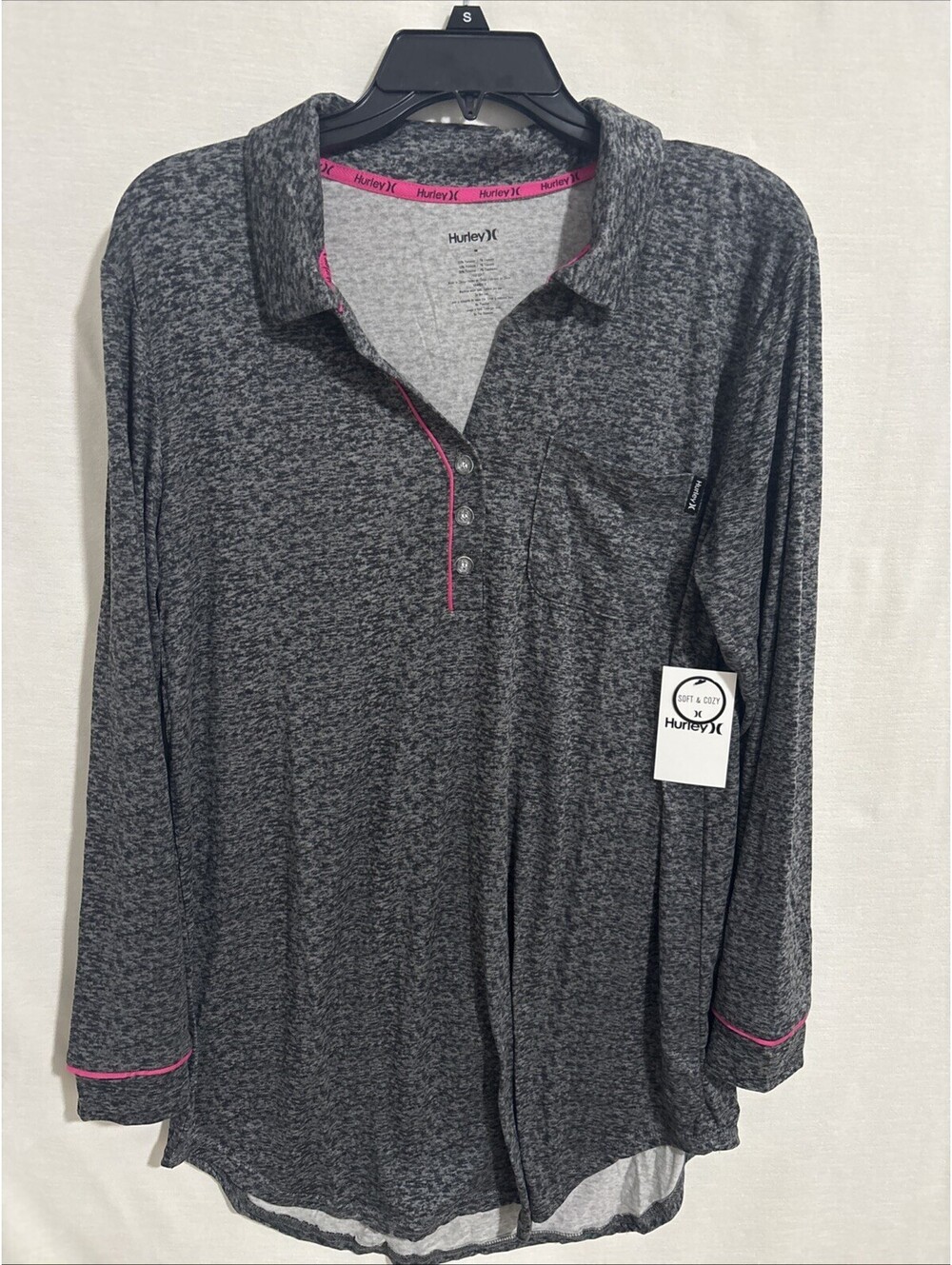 Women’s Soft And Cozy Hurley Sleep Shirt Size M Heather Charcoal NWT MSRP $68